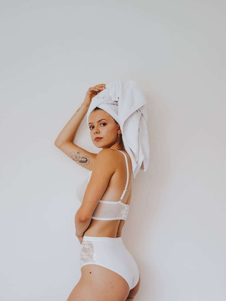 Isla White Lace High Waist Brief for wholesale by Claudia The Label