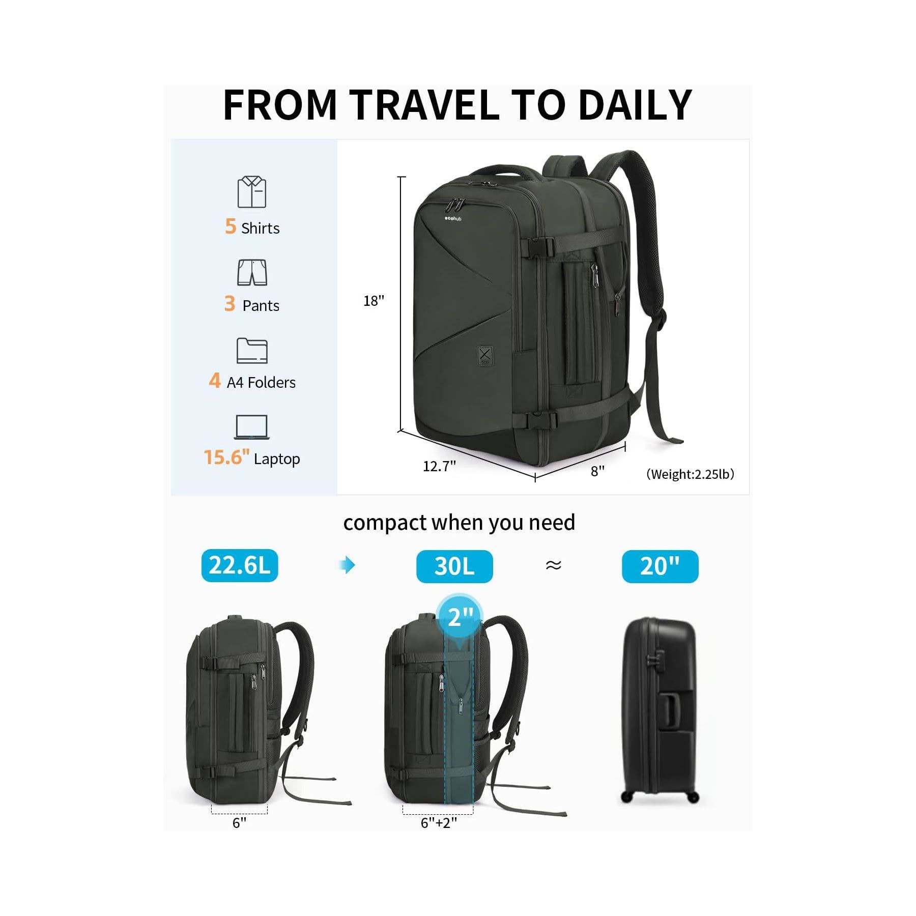 wandf - Vendita all'ingrosso Zaino - Unisex - Zaino da viaggio ECOHUB Carry On per laptop da 17 pollici, 12 tasche10