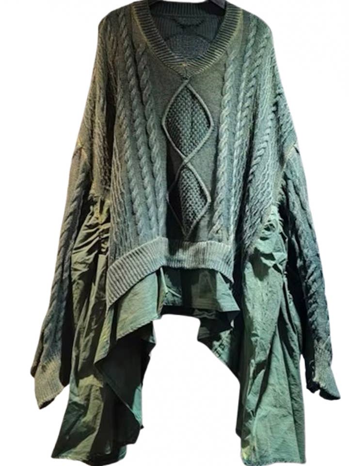 Luxe & Leather by Madonna & Co – wholesale Knitted jumper – Women′s – Textured Sweater with Asymmetrical Trim0