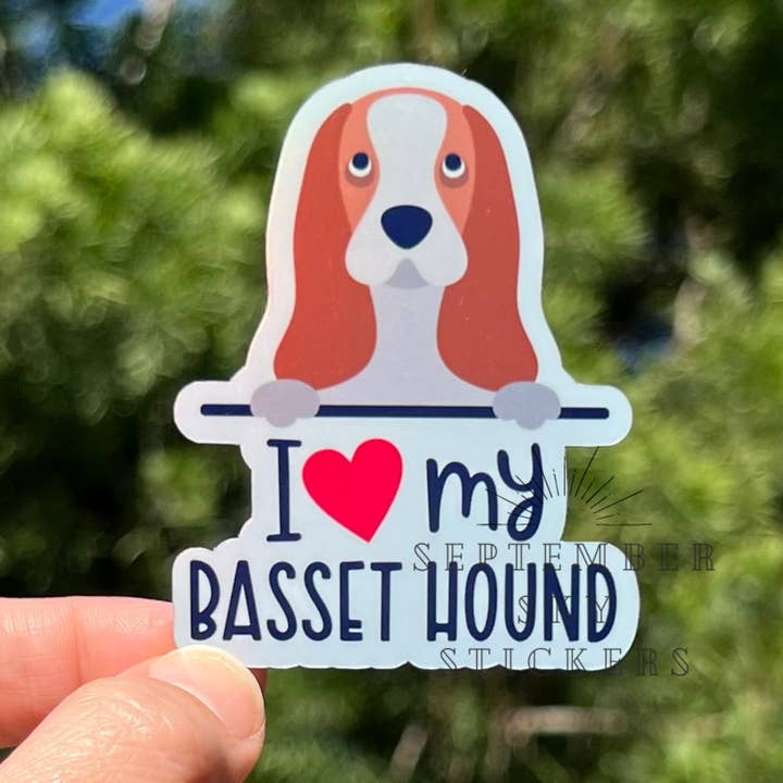I Love My Bassett Hound | Waterproof Sticker | Hydro Sticker for wholesale by September Sky Stickers