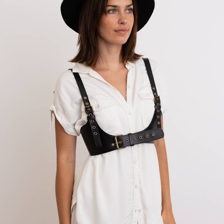 Leto Accessories - Wholesale Belt - Women's - 🖤 Punk Style Black Leather Harness Belt - Adjustable Straps