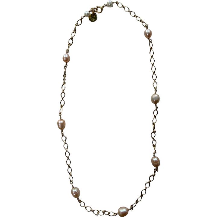 Handgjord guldkedjehalsband med naturliga vita och rosa pärlor för wholesale av LeJu