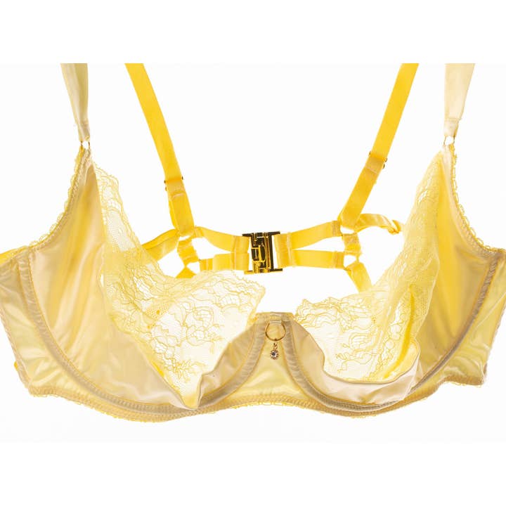Roshni Desai Designs - Vendita all'ingrosso Reggiseno - Donna - Reggiseno a tracolla in raso di pizzo giallo Reggiseno in pizzo giallo regolabile