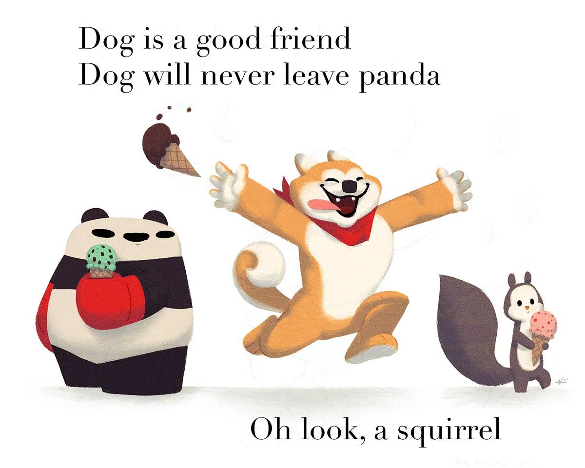 Punching Pandas - Wholesale Art Print - Dog Squirrel Haiku Print