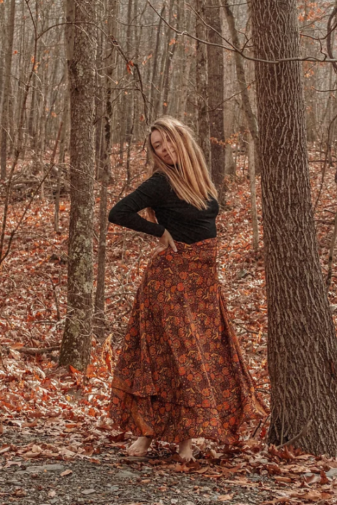 Gardenbelle Shop – Saia - Mulher por atacado – Saia de seda floral Hippie Boho Estilo 2 Camadas5