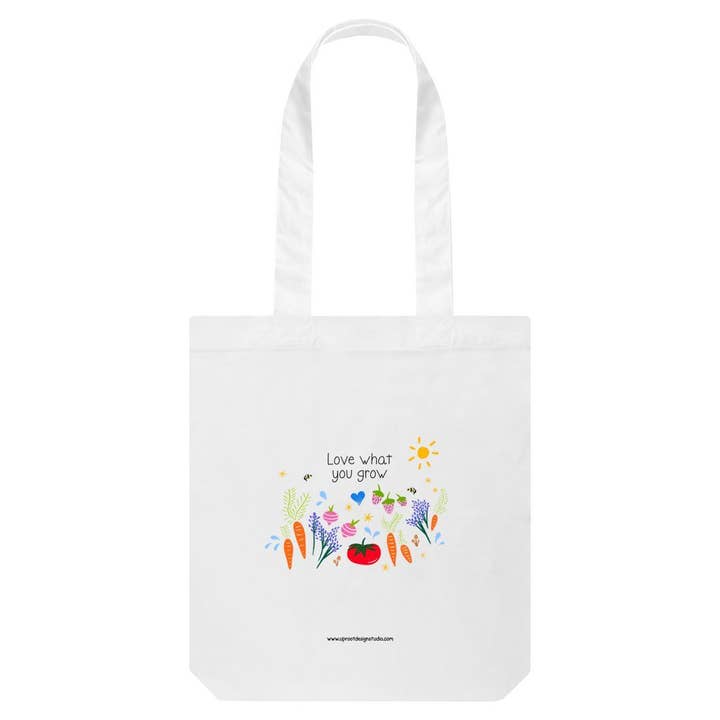 Sac en coton biologique « Love What You Grow » Garden Party pour la vente par UpRoot Design Studio