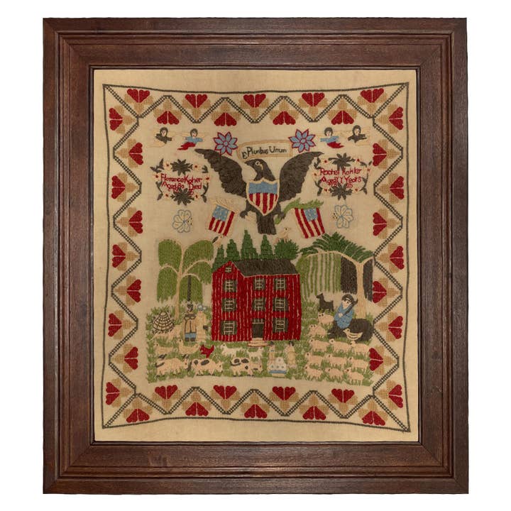 Madison Bay Co. - Historical Home Decor Reproductions - Wholesale Art Print - Rachael Kohler Antique Needlepoint Sampler Framed PRINT