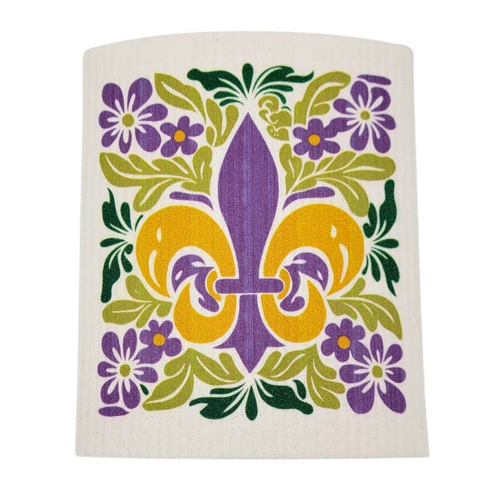 Mardi Gras Fleur de lis Swedish Dishcloths - Spring Decor for wholesale by Driftless Studios
