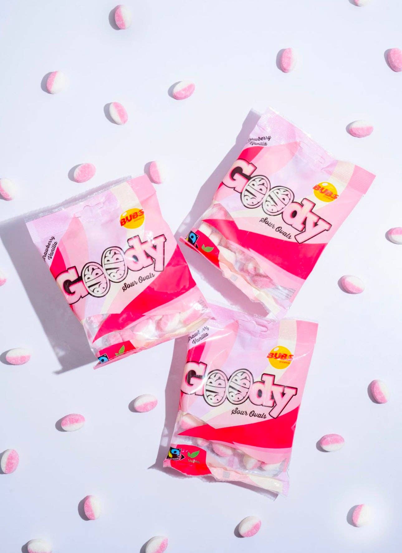 Sweet As Fudge Candy Shoppe - Wholesale Gummy - Bubs Swedish Goody Strawberry Vanilla Sour Ovals 12 Pk Case1