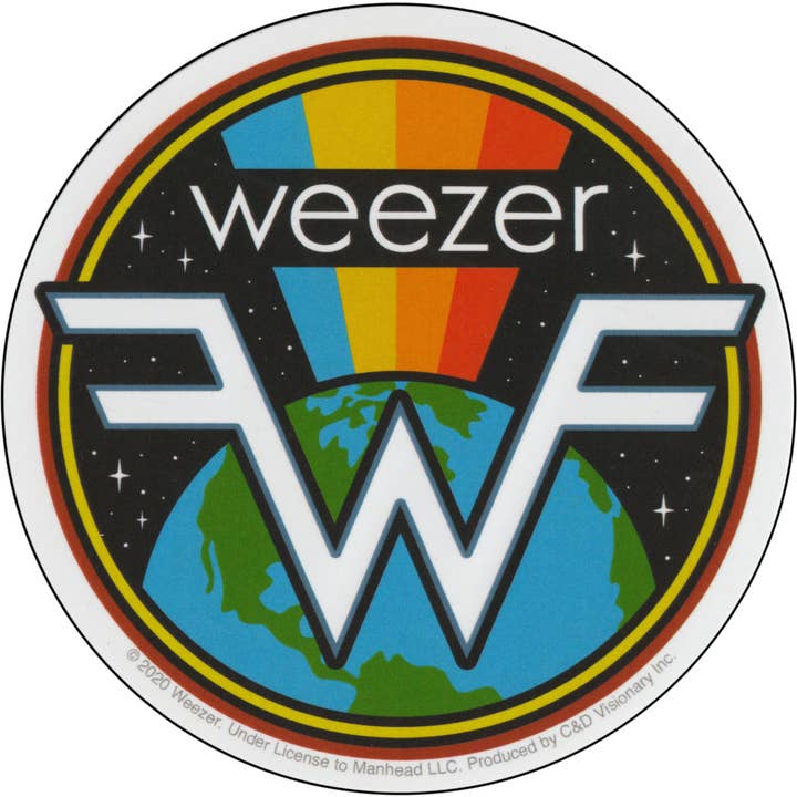 Square Deal Recordings & Supplies – wholesale Klistermärke – Klistermärke - Weezer - Regnbåge över jordlogotyp - 4"
