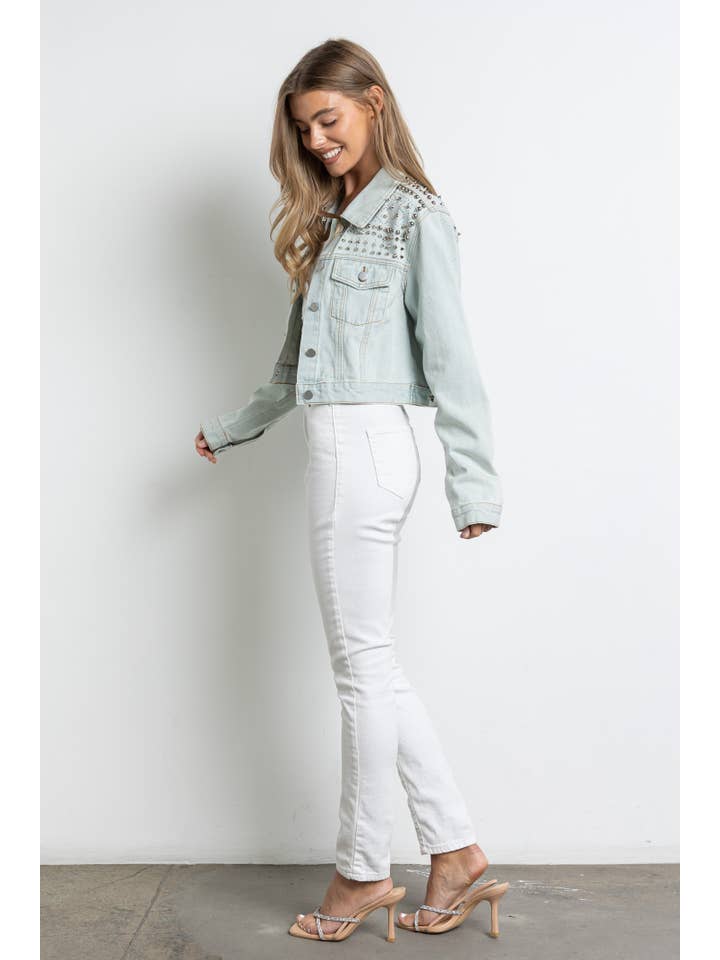 KIWI - Wholesale Denim Jacket - Women's - IJ2187 Embellished Denim Jacket