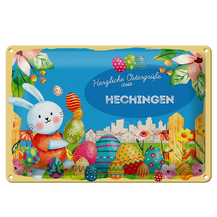 Pasen en paasgroeten tinnen bord 30x20cm HECHINGEN cadeaudecoratie tinnen bord voor wholesale door Femer