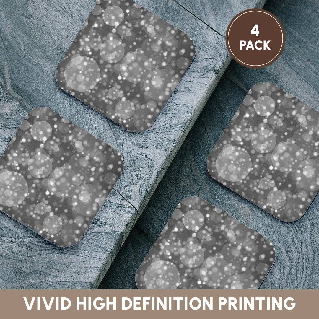 3dRose – wholesale Underlägg – 3dRose, Glam Igray Bokeh Cirklar Mönster, Glasunderlägg12