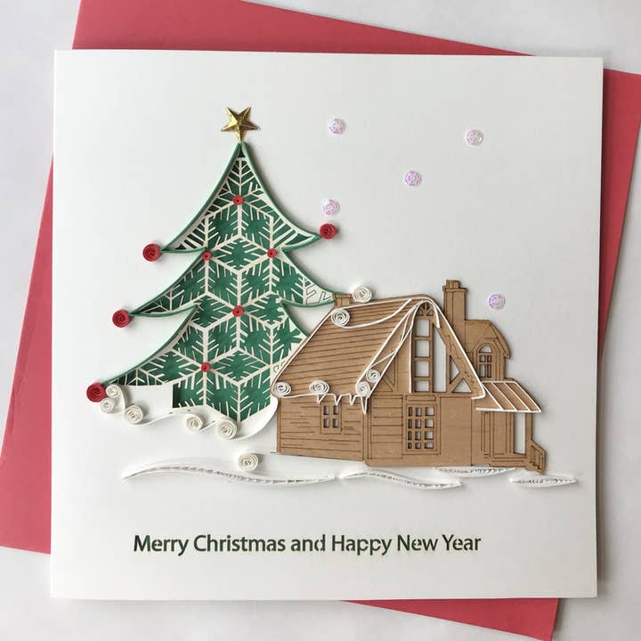 Stuga Quilled Card för wholesale av Poppin Cards and Gifts