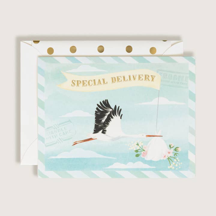 Tarjeta de felicitación Special Delivery Baby Stork para venta al por mayor de The First Snow