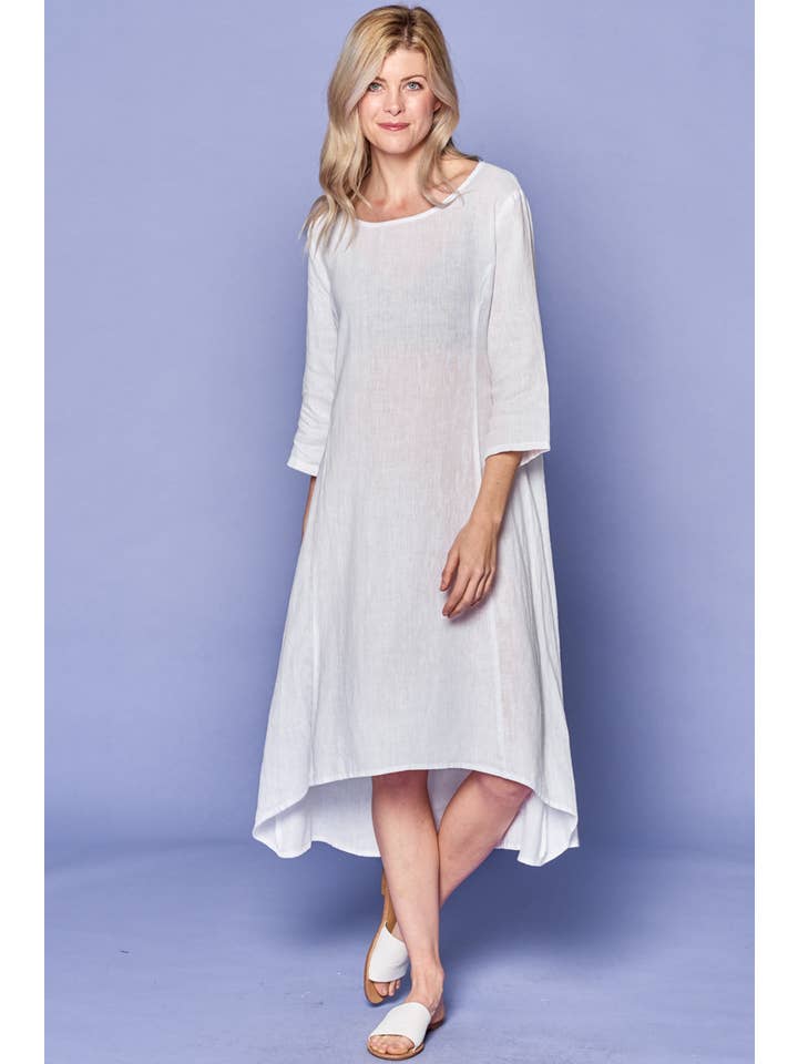 Focus Fashion - Vendita all'ingrosso Vestito - Donna - Abito midi con maniche a 3/4 in lino francese10