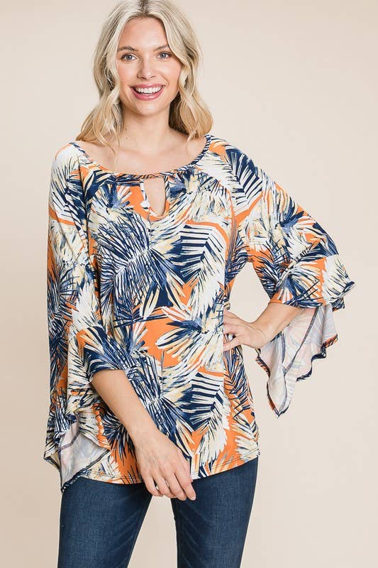 Emerald Collection – Großhandel Bluse – Damen – ETK-8530 Tropische Glockenärmel Schlüsselloch-Oberteil9