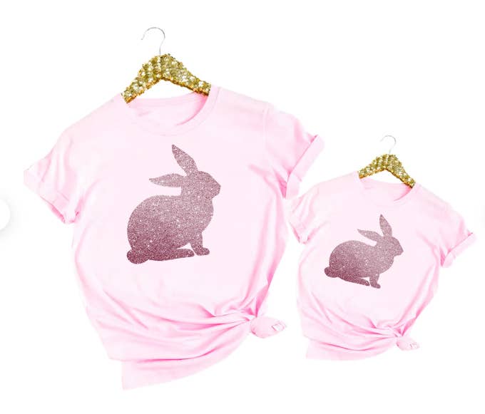 One Nine - Wholesale Screen Printed T-Shirt - Women's - Glitter Bunny tshirt, Happy Easter3