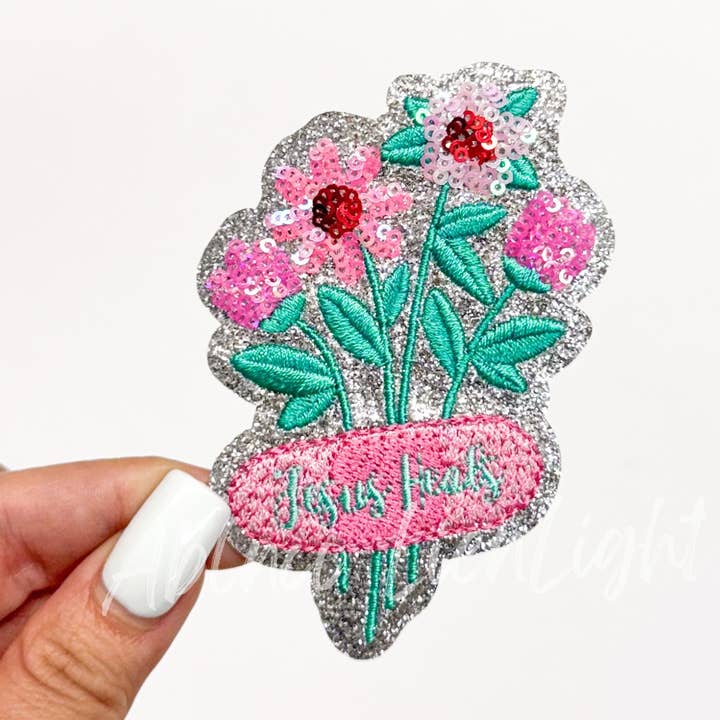 ABLNco - Wholesale Patch - Jesus Heals Flowers Faith Based Sequin Patch - Small0
