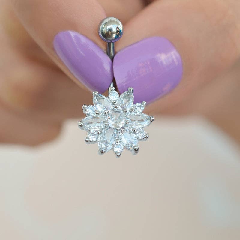 StockJWL - Wholesale Belly Ring - Lotus Flower Navel Piercing, Belly Button Ring, Belly Button Piercing, Curved Barbell, Belly Piercing, Belly Bar, Belly Ring, Purple4
