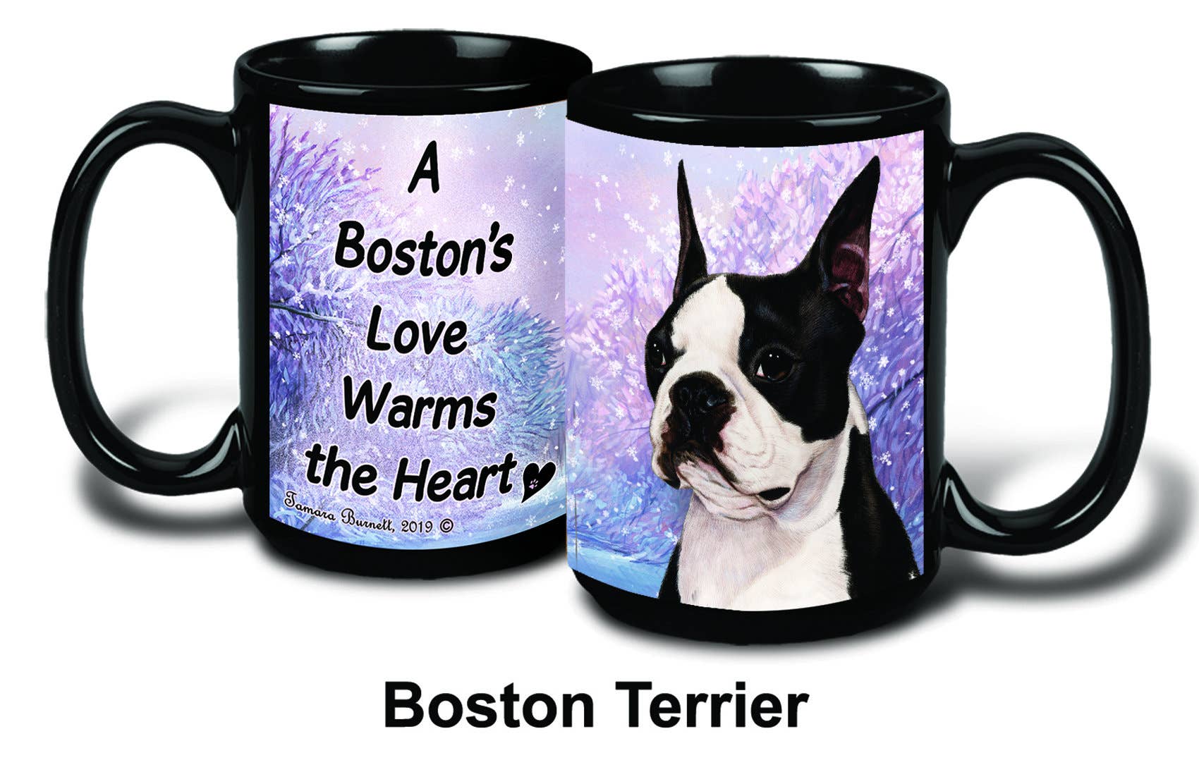 Pet Gifts USA, LLC – Caneca por atacado – Caneca de café preta Boston Terrier Winter Scene 15oz