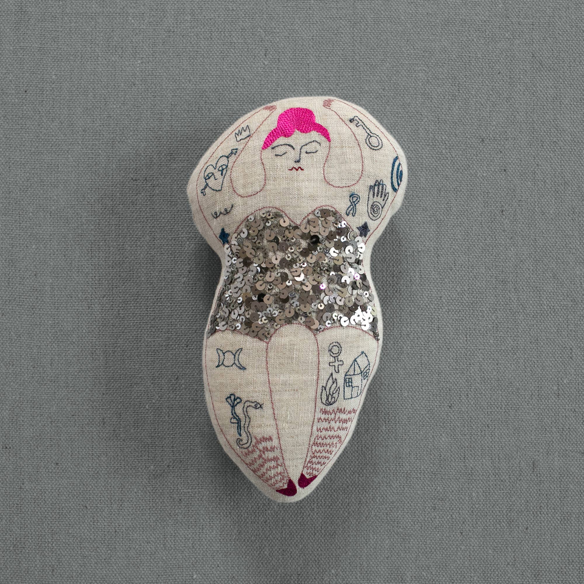 Skippy Cotton - Wholesale Decorative Tabletop Object - Tattooed Strong Lady - Cotton-Filled Art Doll, Embroidered