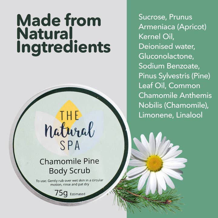The Natural Spa Cosmetics – Engroshandel Bodyscrub/eksfolierende produkt – Kamille Pine Naturlig Body Scrub - 75g tin - Brevkasse