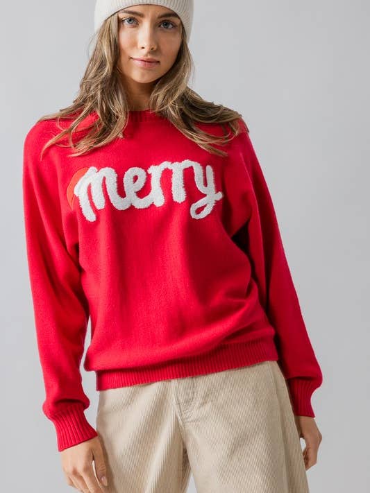 Urban Daizy - Wholesale Knit Sweater - Women's - Merry Embroidered Crewneck Sweater15