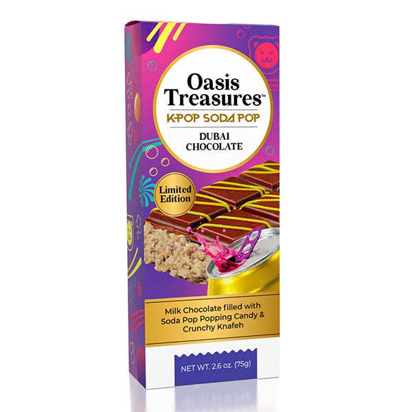 Showcase - Wholesale Chocolate Bar - Dubai Chocolate Bar Limited Edition KPop Soda Pop Flavor by Oasis Treasures (75g)