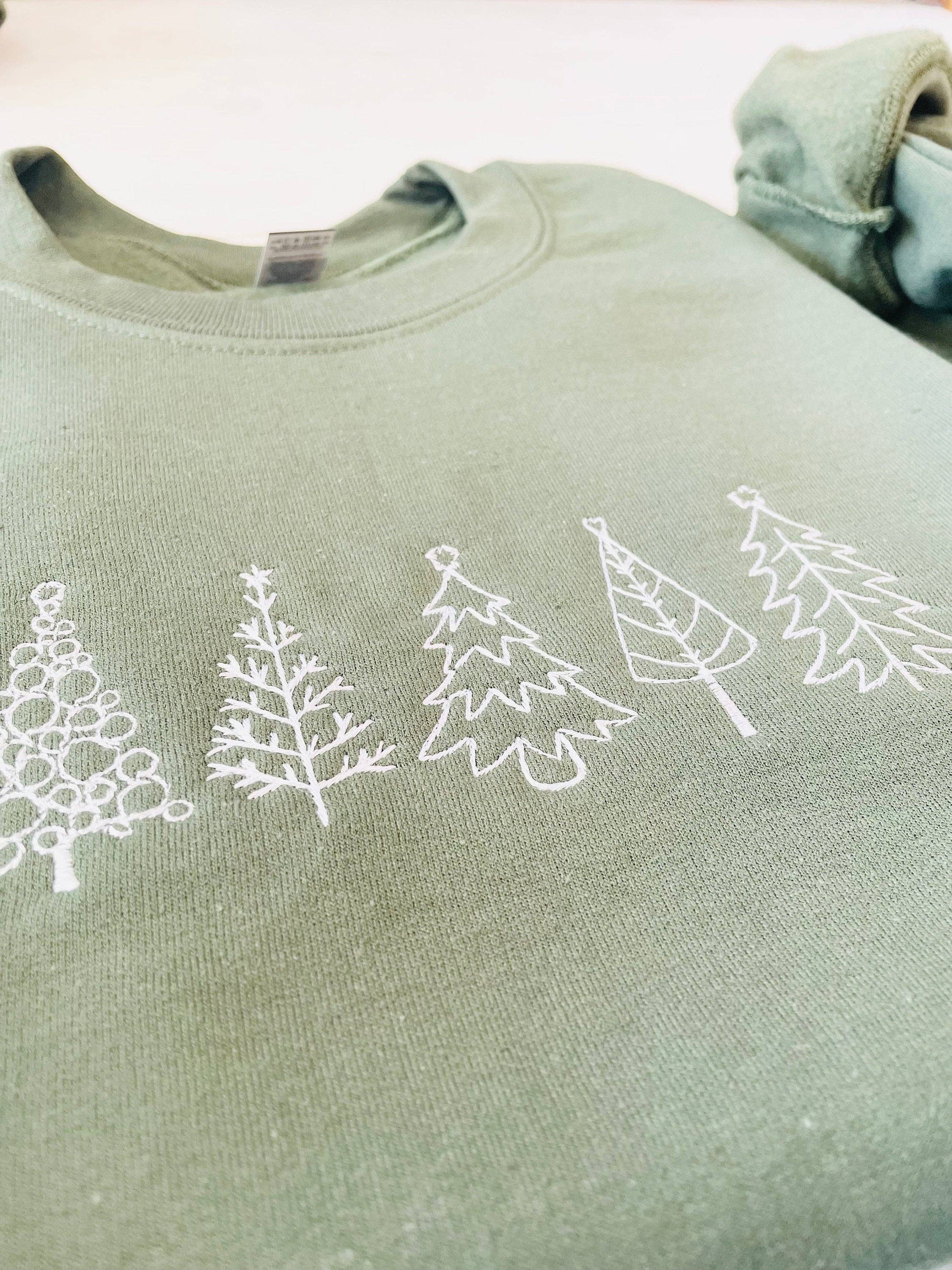 Military Green Christmas Tree Embroidered Sweatshirt - Embroidered Christmas Sweatshirt for wholesale on Faire1