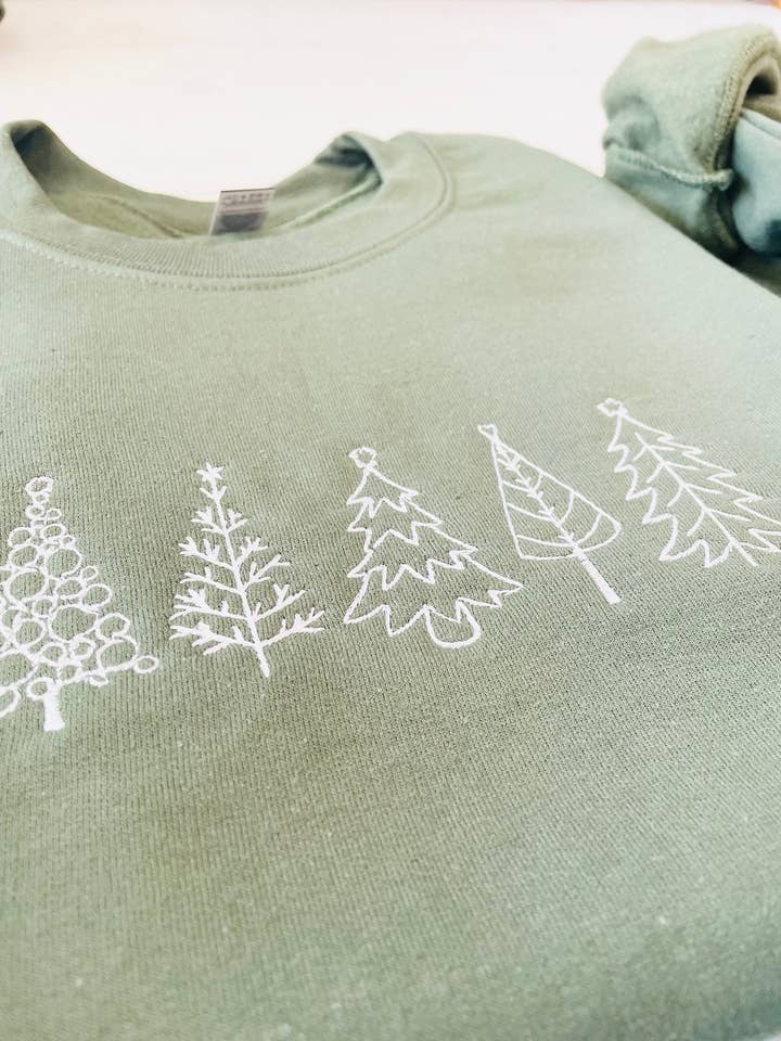 Military Green Christmas Tree Embroidered Sweatshirt - Embroidered Christmas Sweatshirt for wholesale on Faire1