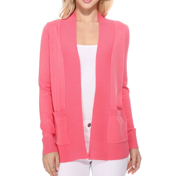 Mak - Wholesale Cardigan - Women's - Long Sleeve Open Front Knit Shrug w/ Pocket Cardigan MK8558Y6