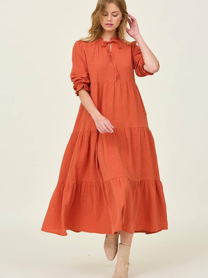 Pocket Textured Cotton Tier Midi Dress for wholesale by Orange Creek