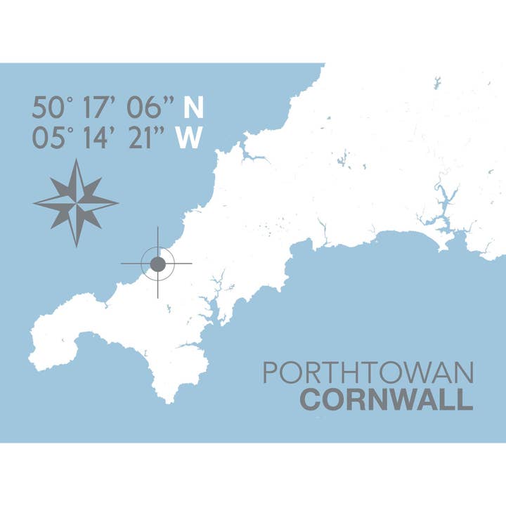Impressão do mapa costeiro de Porthtowan por atacado de SeaKisses