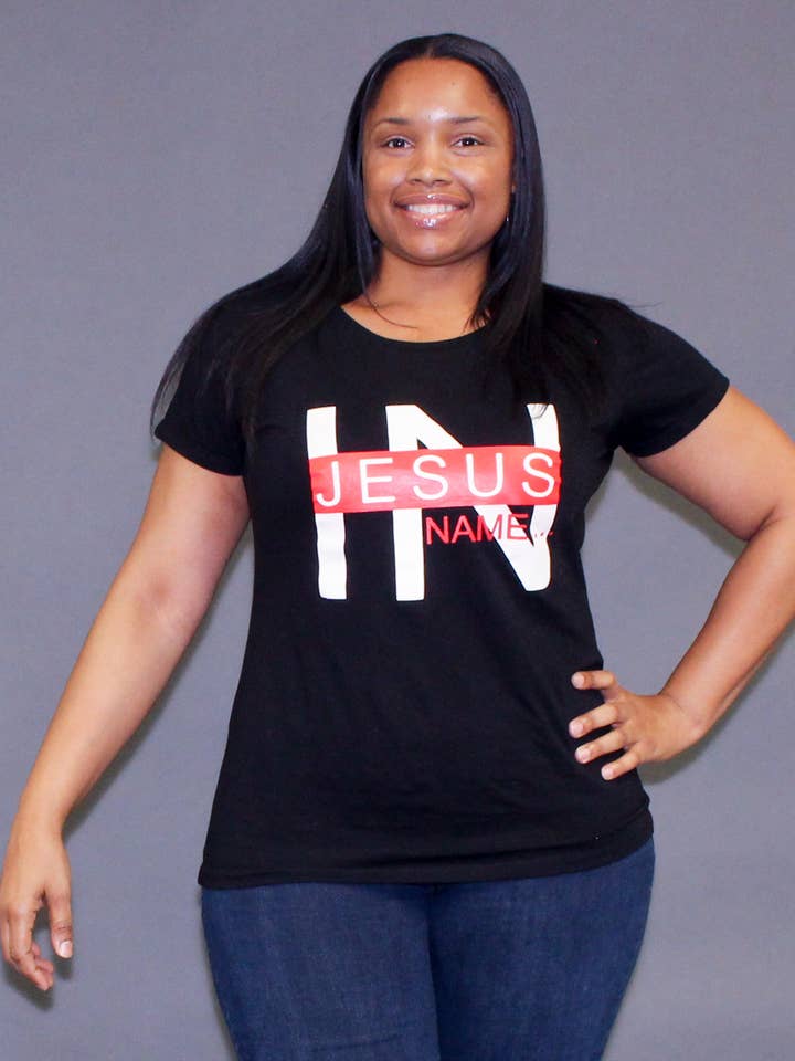In Jesus Name (Lady Tee) for wholesale by TBOC Apparel