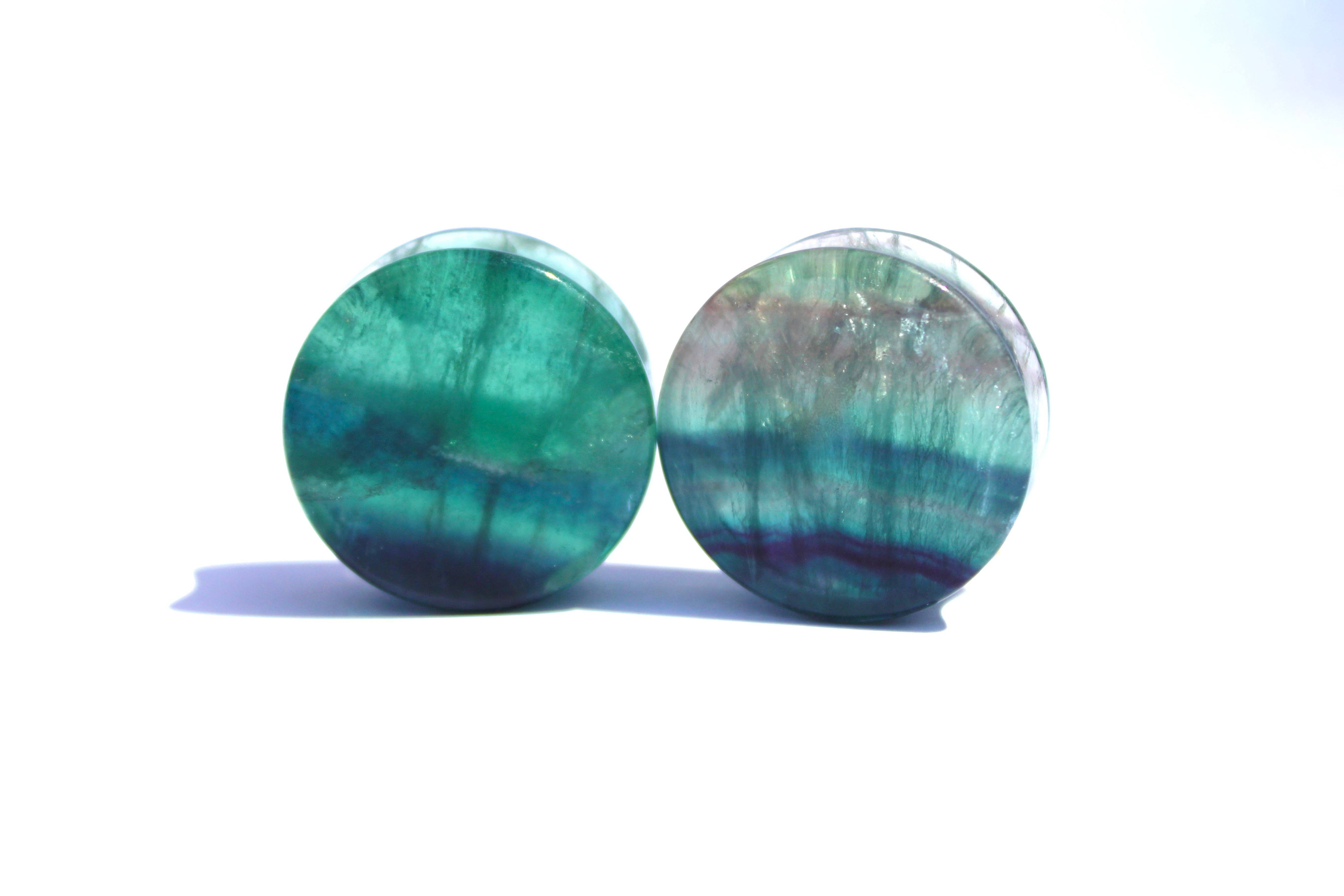 EC Plugs and Gems - Vente Écarteurs - Piercings en pierre de fluorite arc-en-ciel à double évasement – Écarteurs en cristal naturel aux violets et verts vibrants 3mm-35mm - Fluorite jaune listée comme variation3