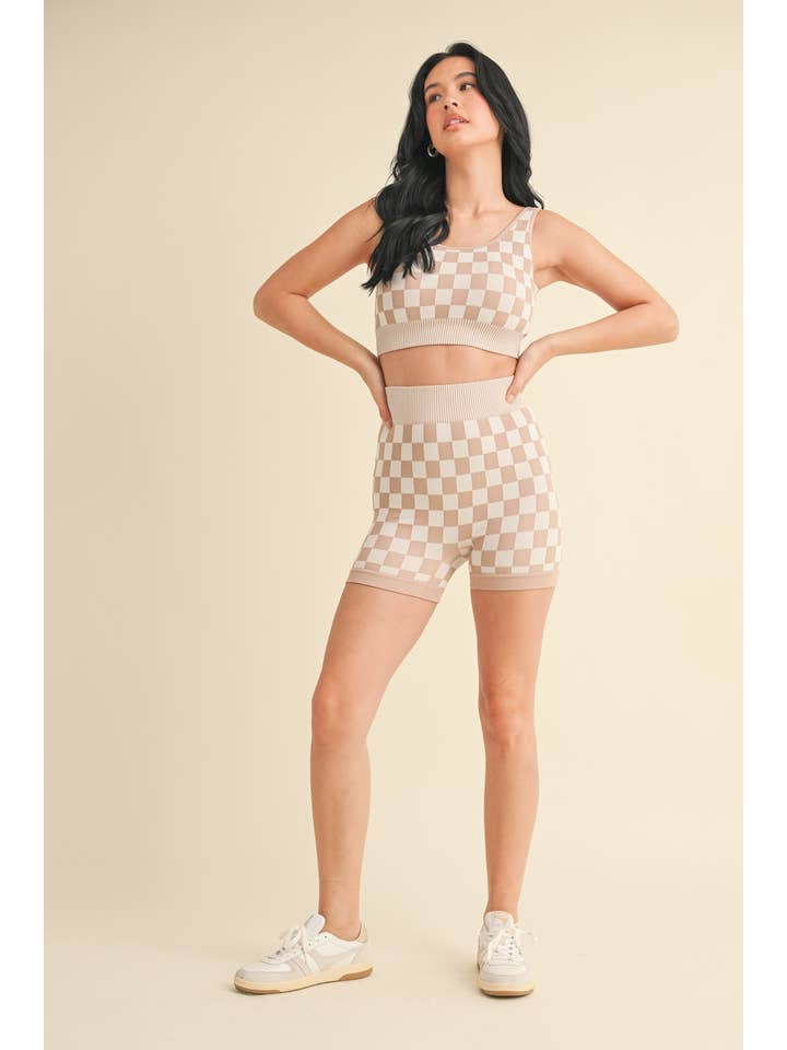 KIMBERLY C - Wholesale Activewear Set - Women's - Checkmate Cropped Two Piece Set68