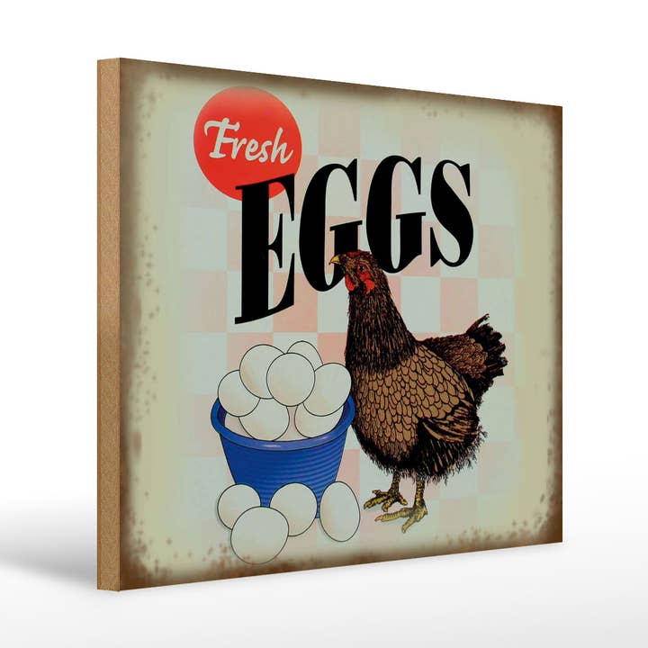 Wooden Sign Notice 30x40 cm Advertisement Fresh eggs Rooster Eggs for wholesale by Femer