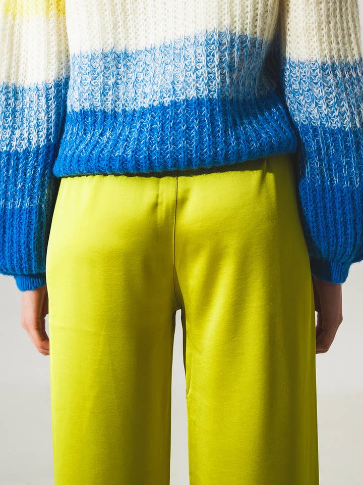 Vert Pantalon large en satin vert citron en vente sur Faire5