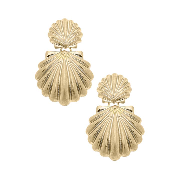 Canvas Style - Wholesale Dangle Earrings - Mariana Scallop Shell Earrings in Shiny Gold