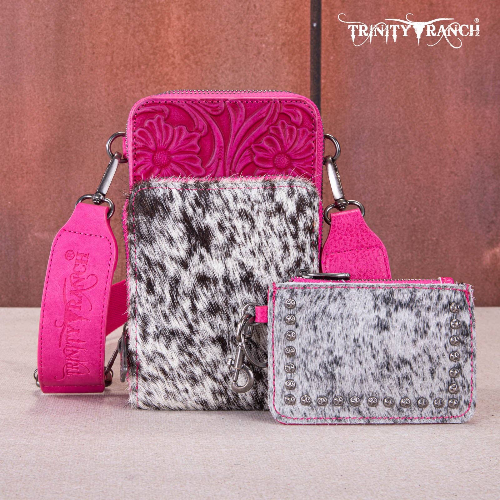 REMOVED BRAND - Wholesale Crossbody Bag - Women's - TR159 -183  Trinity Ranch Genuine Hair-On Cowhide /Tooled  Collection Phone Purse with Coin Pouch34