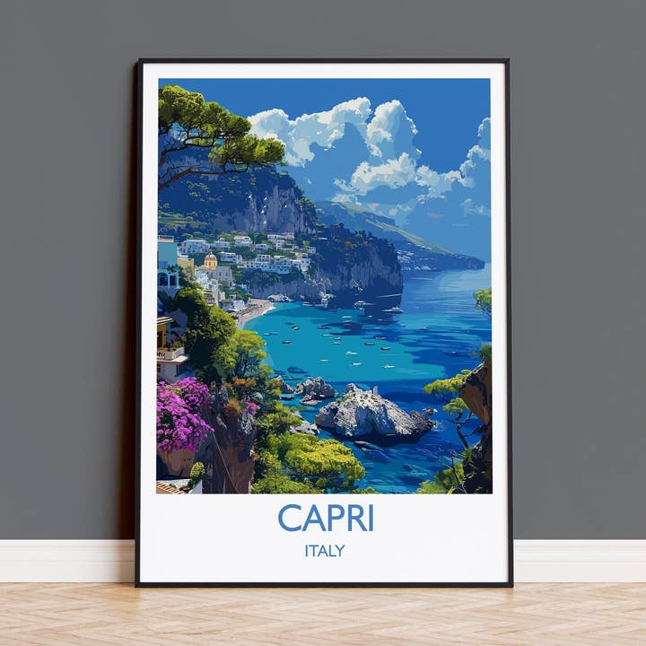 Capri Travel Print, Travel Poster of Capri, Italy, Capri Art Lovers Gift, Amalfi Coast Gift, Wall Art Print for wholesale by NQ Media Designs