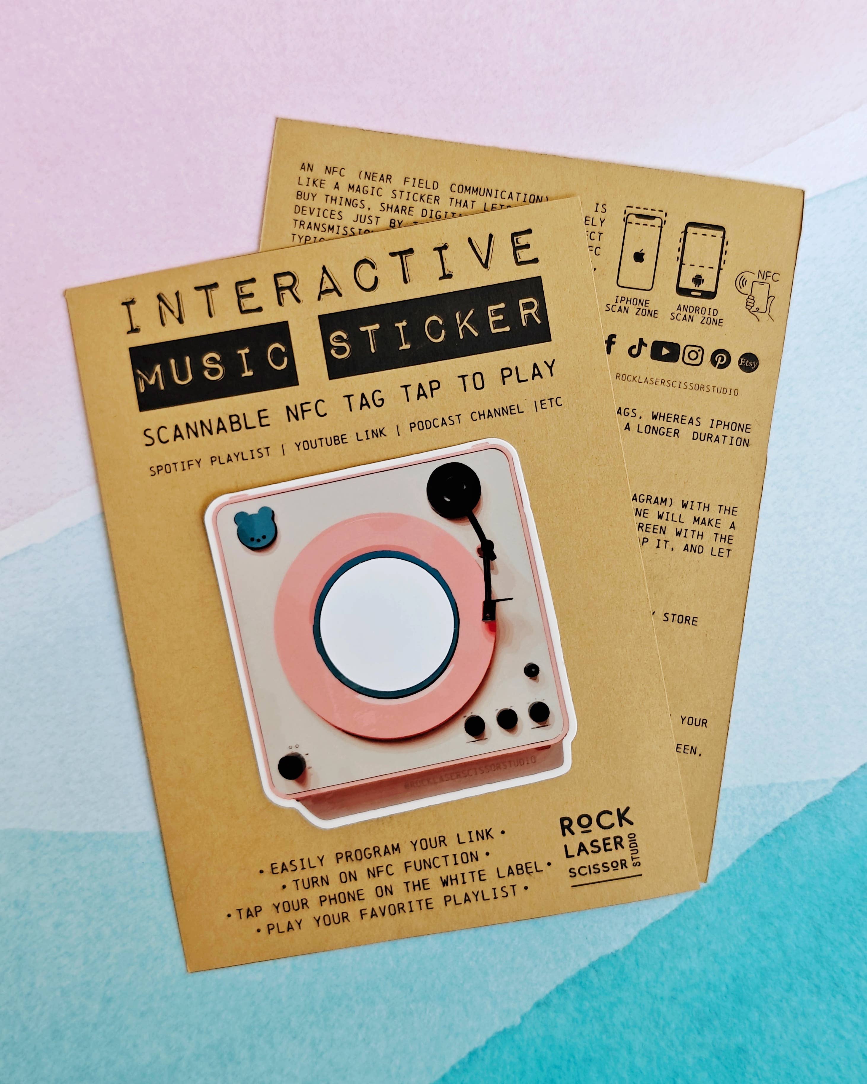 Rock Laser Scissor Studio – wholesale Sticker – Interactive Music Sticker Scannable w/ NFC Chip for Spotify0