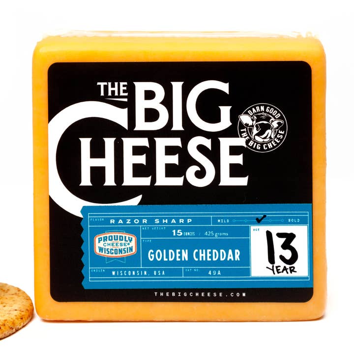 13-Year Glorious Golden Aged Cheddar- 15oz Squares for wholesale by The Big Cheese Co.