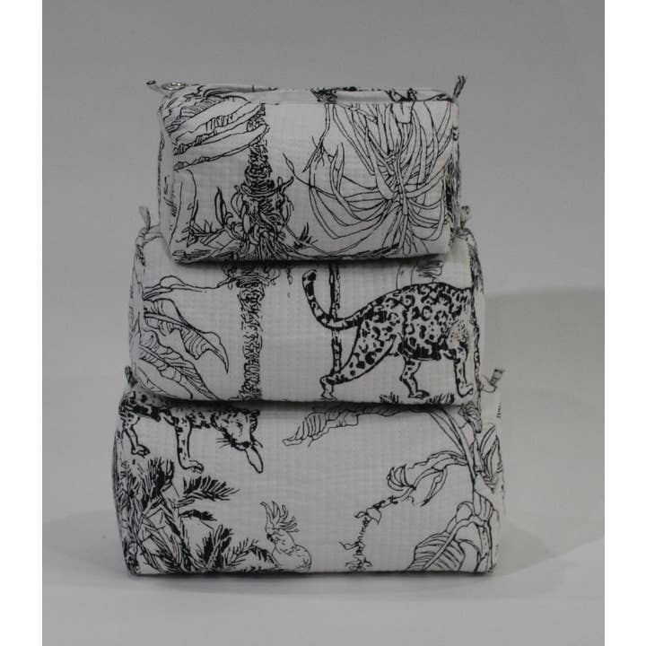 Ayras World - Wholesale Makeup/Cosmetic Bag - White Safari Print Cotton Travel/ Makeup Bag/Cosmetic Bag