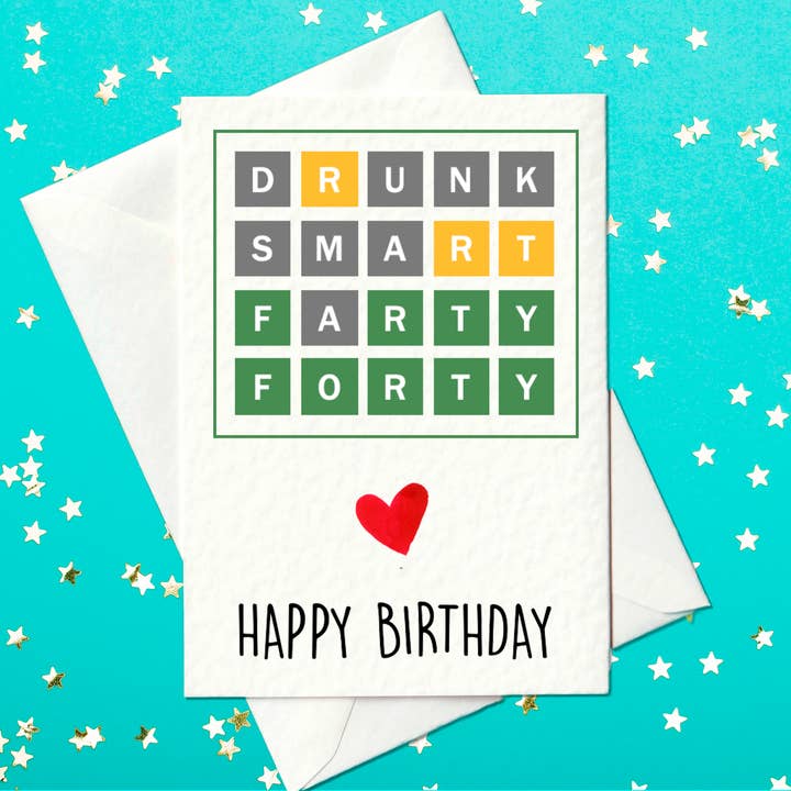 Carte d'anniversaire pour Wordle Loving Quarante ans - Carte d'anniversaire 40 ans (A6) pour la vente par Prickly Cards