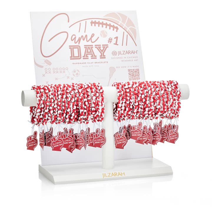 JILZARAH - Wholesale Beaded Bracelet - Crimson-White-Gray Game Day Bracelet Collection