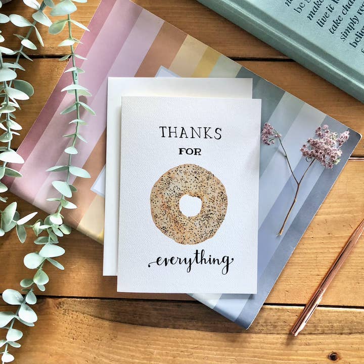 Thank You – “Thanks For Everything” Bagel Pun Greeting Card for wholesale by kenziecards