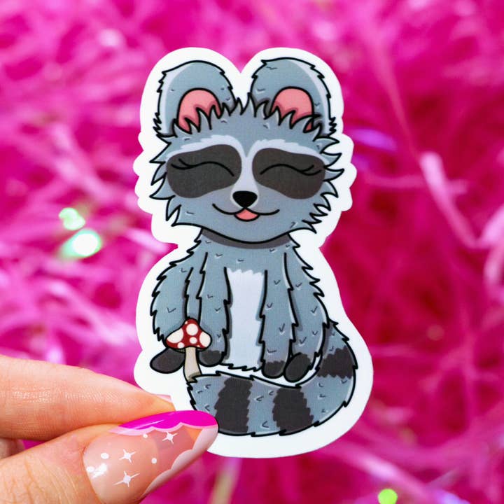 Raccoon & Mushroom Sticker | Cute, Cottagecore Sticker for wholesale by ten31stickers