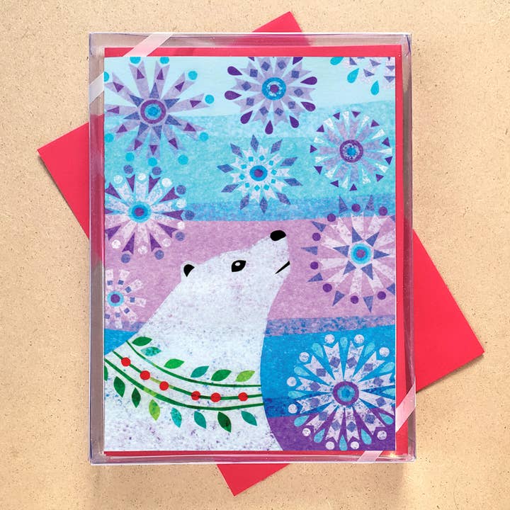 Cartes de vœux en boîte avec ours polaire Snowfall pour la vente par Allport Editions